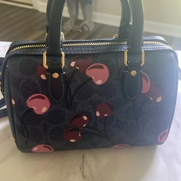 Coach Navy Cherries Mini Rowan Satchel NWT - Picture 3 of 10